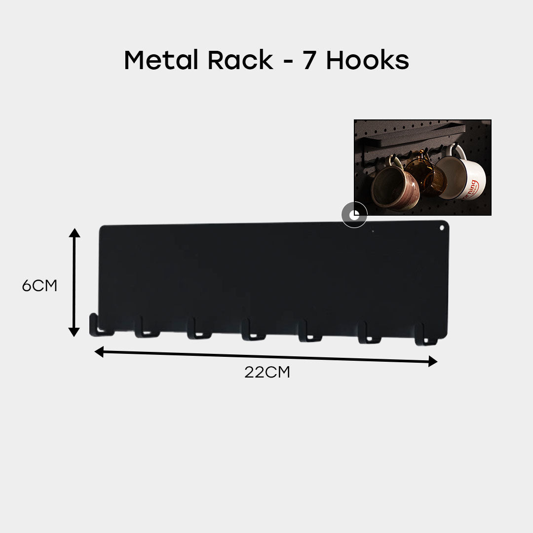 OCDEE™ Pegboard Accessories - Metal Hook Rack with 7 hooks - Black